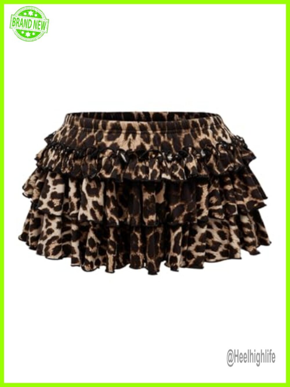 Women's Cheetah Print Ruffle Mini Skirt A-Line Tiered Cake Skirt